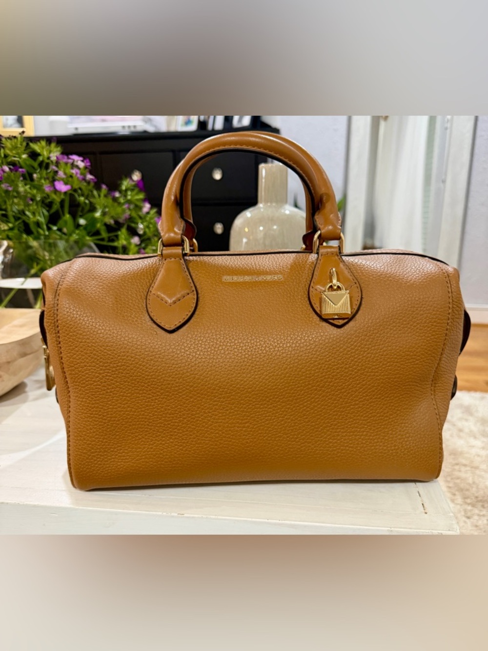 Michael Kors Cognac Pebbled Leather Satchel